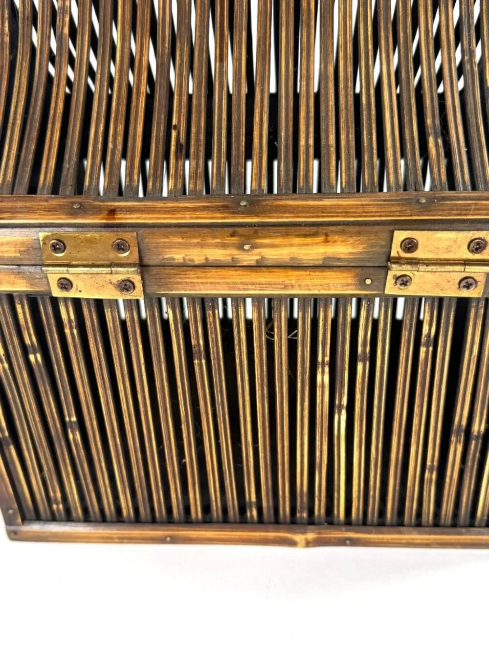 Vintage Bamboo & Wood Storage Chest Birdhouse Style Box Asian Boho Decor